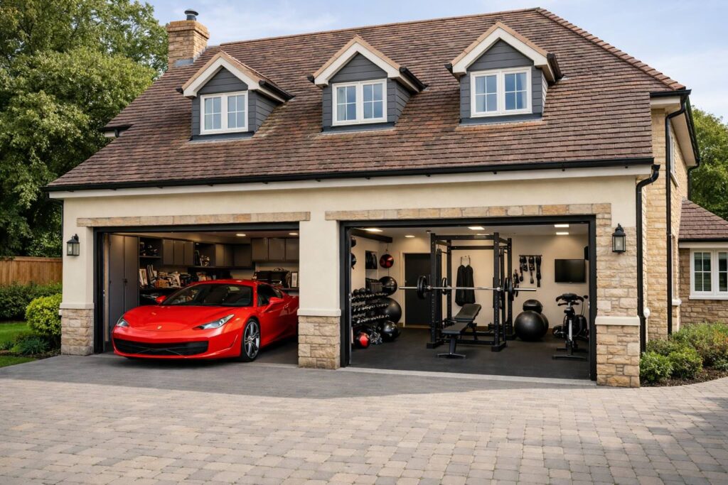 double garage and home gym